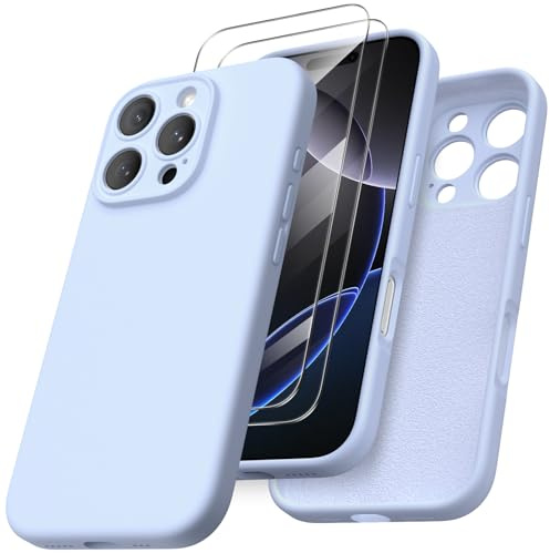 ORNARTO für iPhone 16 Pro Hülle mit 2 Schutzfolien, Babyblau