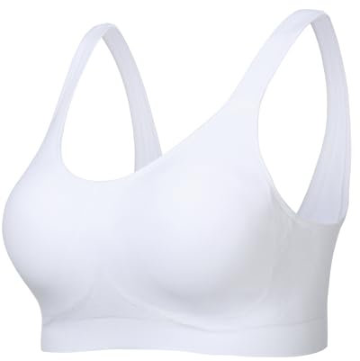 Lemef Reggiseno senza ferretto da donna, senza ferretto, senza cuciture, con supporto e sollevamento imbottito, senza ferretto, 1 x bianco, L