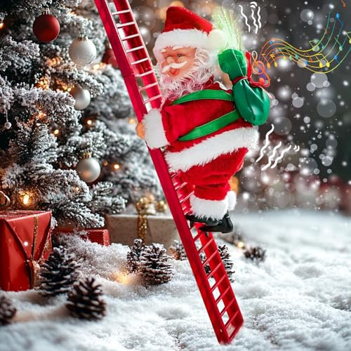 Snarflun Babbo Natale Scala Elettrica, Decorazione della Scala di Arrampicata di Natale, Scala di Babbo Natale Elettrica con Musica, Decorazioni Albero di Natale, Regali di Natale per Bambini