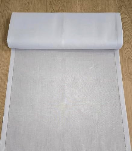 Tende a vetro - tessuto vendita al metro - bianco - lavorazione Ajour ai bordi - larghezza da Cm 35 a 90-40 cm