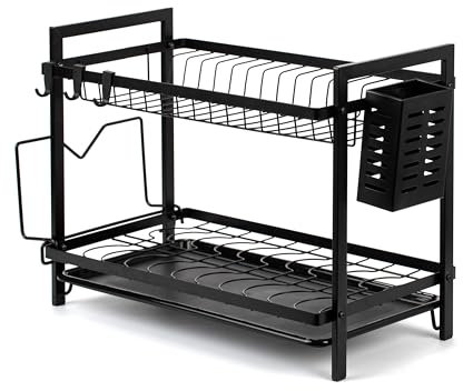 Tatay Escurridor de Platos con Bandeja, de Metal, Libre de BPA, con Compartimento para Platos y Cubiertos. Medidas 34 x 48.5 x 24.5 cm