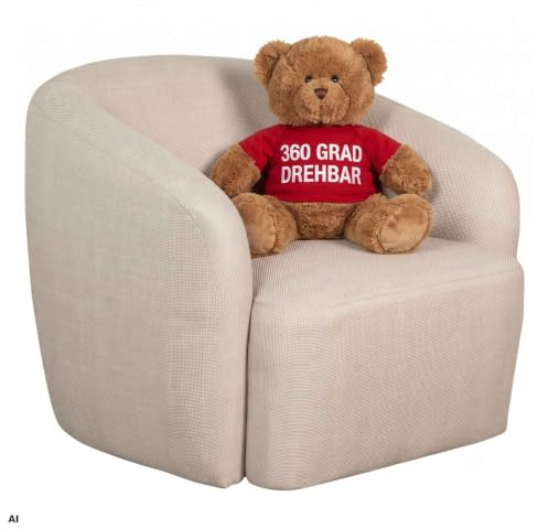 MR. DEKO Loungesessel Loconia Beige I Drehbarer Polstersessel mit Stoffbezug I Moderner Design Sessel mit Armlehnen I Bequeme Sitzgelegenheit für Wohnzimmer I drehbarer Stuhl HxBxT 76x89x87 cm