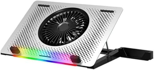 Base Refrigeradora Portatil 12 -17 Gaming Laptop Cooler Cooling Pad Aluminio 5 Ventiladores Silenciosos 3500RPM Viento Fuerte Para Gamers Office Ventilador Para Portatil Base Para Portatil