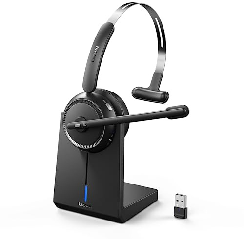 LEVN Wireless Headset 5.2, Wireless Headset with Mic for Work with(Noise Cancelling),Bluetooth Headphones for Work from Home/Office/PC/Computer/Center(Pink)