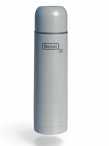 Benol Thermosflasche 500ml, grau, Isolierflasche mit Trinkbecher, 12 h heiß / 24 h kalt, spülmaschinenfest, komplett dicht und BPA-frei.