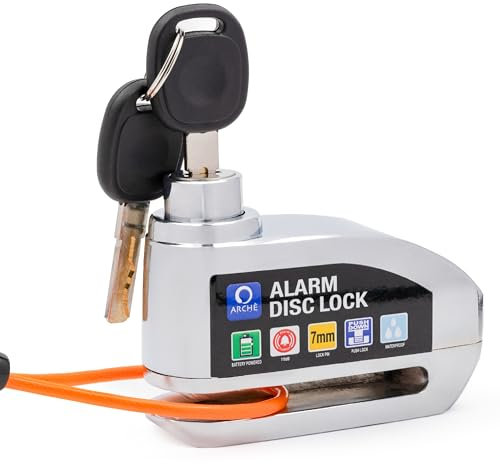 ARCHÈ PRIME - Blocca Disco per Moto con Allarme Integrato Efficace e Sicuro con Chiavi, Custodia e Cavo Elastico da 1,5mt Antifurto Moto