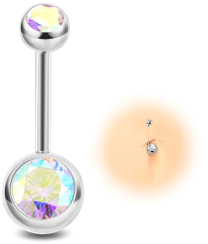 ESHIONER G23 titan navelpiercing guld silver magpiercing 14G 10 mm 12 mm stavlängd belly piercing kort stav lång stav röd rosa blå lila färgglada bollar navel piercing smycken damer, 8MM, Titan