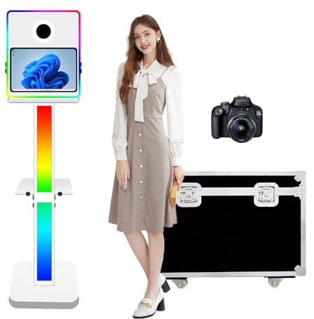 VANYA Tragbare 15.6 Zoll Touchscreen DSLR Fotokabine mit Kamera, Fotobooth Standgehäuse mit Flightcase für Hochzeiten, Weihnachtsfeiern und Veranstaltungsvermietung(White)