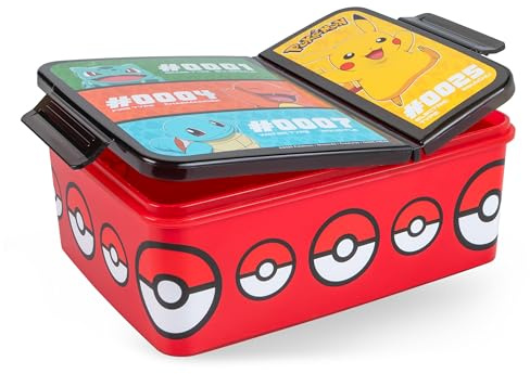 p:os Brotdose Kinder mit 2 Fächern Pokémon – Bento Box mit Clipverschluss aus Kunststoff, Gelb – Lunchbox, Snackbox und Vesperdose für Kindergarten und Schule, ab 3 Jahren