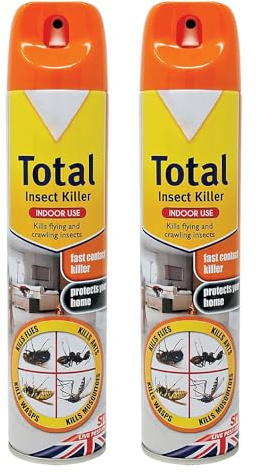 2 x 300ml Zero In Total Insect Killer Spray Fast Acting Indoor Insecticide Kills Flies, Ants, Wasps, Mosquitoes & Cockroaches 4 Weeks Protection - British Made Pest Control