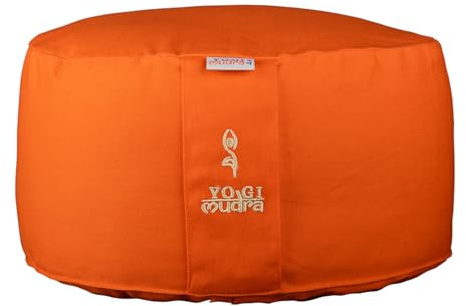 Yogakissen rund 30x15cm – Meditationskissen mit Bio-Dinkelfüllung aus Deutschland, waschbarer Bezug aus 100 % Baumwolle, mit Tragegriff & Kordelzug – Sitzkissen für Yoga & Meditation (Orange)