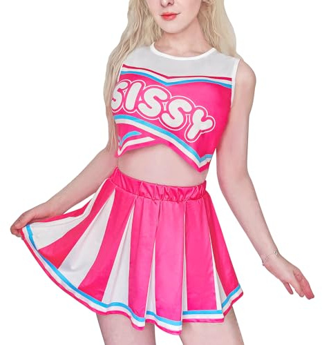 LittleForBig Unisex ärmlösa myskläder babydoll Cheer Sissy Croptop minikjol bralette-set, Rosa (Hot Pink), 4XL