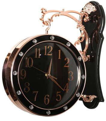 Milageto Doppelseitige Wanduhr, antikes Design, Wanddekoration, geräuschloses Zifferblatt, Durchmesser 19,5 cm, Bahnhofsuhr für Balkon, Schlafzimmer, Schwarz