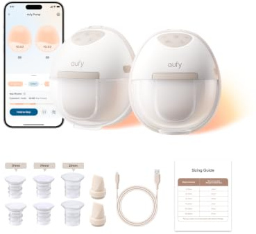 eufy Breast Pump E20, Heated Wearable Electric Breast Pump, 3 Temperature Levels, Hands-Free, App-Controlled Optimized Rhythm, Hospital-Grade Suction, Discreet and Ultra-Quiet Pumping