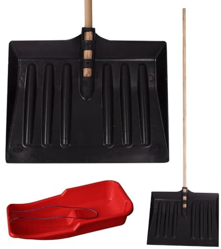 Snow Sledge and 1.3m Snow Shovel Bundle - Pusher, Scooper, Mucking Out Emergencies | Plastic Ski Board, Pull Strap - Skateboard for Outdoor Snow, Skiing Board, Speeder, High-Performance