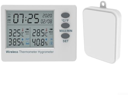 Entgoinggo Fridge Freezer Thermometer, Wireless Fridge Thermometer With Indoor Outdoor Temperature Monitor, LCD Display, Wall Mount/Tabletop