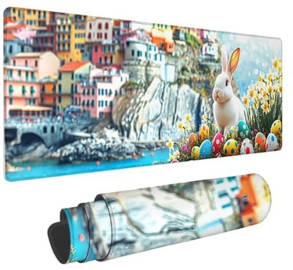 Tapis de Souris de Jeu, 1400 x 600 mm XXL Tapis Souris Gaming Grand, Antidérapant Étanche, iExtended Long Clavier Mouse Pad, Accessoire Bureau, pour Gamer, Ordinateur, PC (Lapin Oeufs colorés) i779