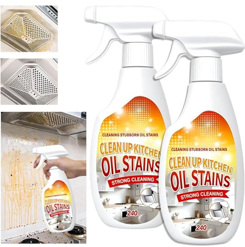 2 PCS Heavy Duty Degreaser, Strong Oil Detergent Lemon Cleaner, Multi-Purpose Household Degreaser, Quick to Remove, Easy to Clean, Oil Stain Remover for Stove/Range Hood(240ml*2)