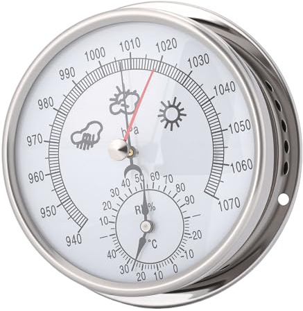 Ejoyous Baromètre de Thermomètre d'hygromètre de Bateau d'acier Inoxydable de 5,2 Pouces, Mesure Précise pour Le Bureau à Domicile et l'usage Marin