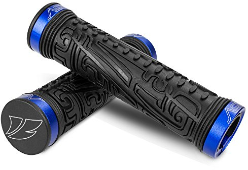 BV Bike Handlebar Grips, Double Lock-on Bicycle Grip Handle Bar End Holding Locking Grips, for MTB, BMX, Mountain, Downhill, Folding Bike (Blue)
