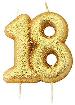 Anniversary House Metallic Gold Glitter Candle, Number 18, 18th Birthday Cake Topper, 7 Centimeters, AHC203