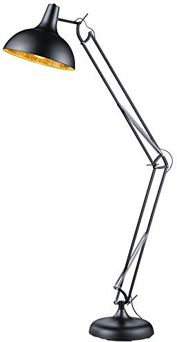 Reality Leuchten Stehleuchte Salvador R46061032, Metall Schwarz matt, Schirm innen goldfaribg foliert, exkl. 1x E27, 75 x 38 x 180 cm