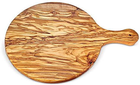 Tagliere rotondo con manico in legno d'ulivo | utile a casa o al bar del ristorante, servire aperitivi di qualità | idea regalo di compleanno | Festa della mamma | Mamma | Regalo di festa della mamma