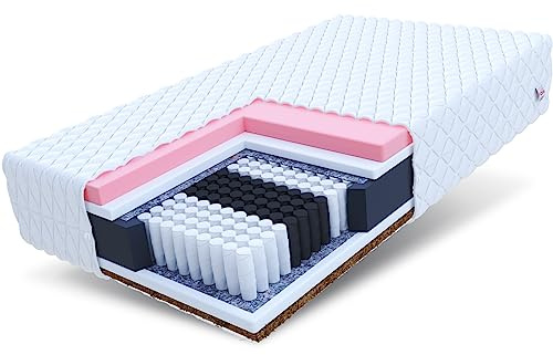 FDM IVREA Taschenfederkernmatratze 160x200 cm Matratze 22 cm Höhe Memory Foam 7 Zonen Kokos H3/H5 Mittelhart/Sehr Hart (60-130 kg) Allergikergeeignet Waschbarer Bezug
