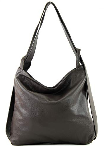 modamoda de T192 Damen Leder Rucksack Schultertasche, 40 x 37 x5 cm, Groß, handmade in Italy