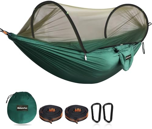NATUREFUN Amaca da Campeggio da Viaggio| capacità di Carico 300kg,(275 x 140 cm) Traspirante Nylon da Paracadute| 2 x Moschettoni Premium,2 x Corde in Nylon Incluse |per Esterno Interno Giardino