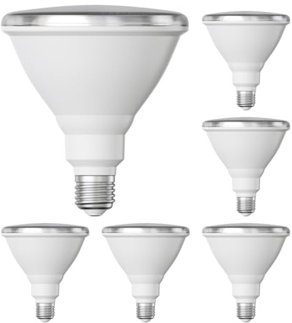 ledscom.de 6x E27 LED Leuchtmittel, PAR38 kurzer Hals, weiß (4000 K), 14,9 W, 1395lm, 41°, Reflektorspiegel (silber)