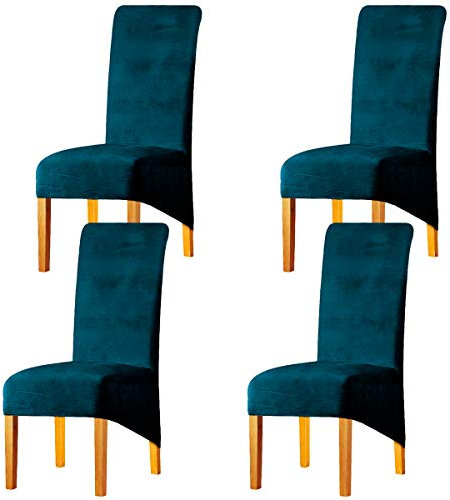 LANSHENG Velvet Dining Chair Covers, Stretch High Back Chair Seat Protector Slipcovers, Washable Removable Kitchen Chair Covers for Dining Room (Teal, Set of 4)