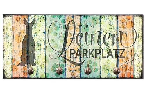 Cadouri Design-Hundegarderobe » Leinen Parkplatz « mit Hunde-Silhouette (Podenco) Wandhaken Hund┊Wandgarderobe, Leinenhalter, Hakenleiste