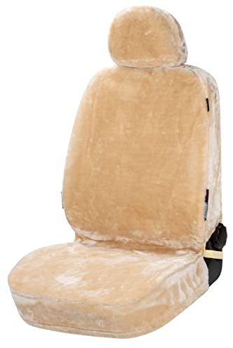 Walser Autositzbezug Teddy, Sitzbezug Kunstfell, Auto-Schonbezug in Lammfell-Optik, Flauschiger Plüsch-Schonbezug vegan beige