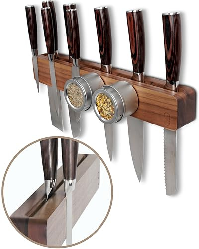 Walnut 41 cm Magnetic Knife Holder for Wall - Double Storage & Charming Wood - Knife Magnetic Strip