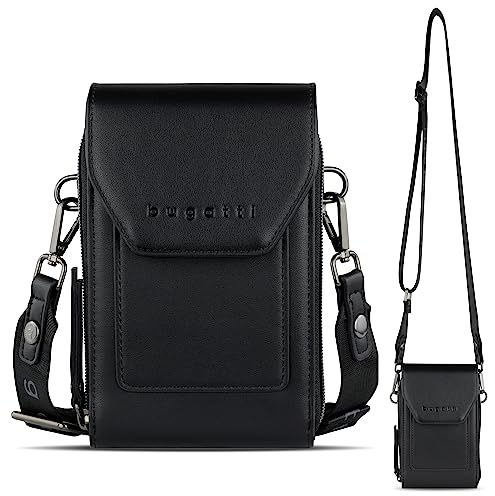 bugatti Almata Umhänge-Geldbörse mit Smartphone-Fach, Crossover Tasche für Damen, schwarz