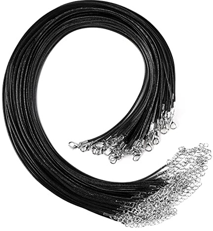 CHRORINE 30 pezzi di cordoncino per collana, cordoncino cerato con chiusura a moschettone, corda per collana per la creazione di gioielli fai da te, braccialetti e collane (Nero)
