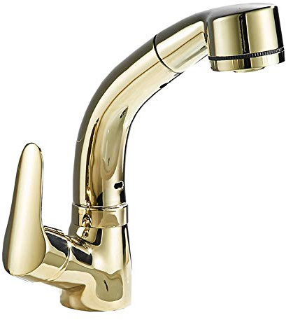 Wasserhahn Ausziehbar Armatur Bad mit Herausziehbarer Brause, Heißer und Kalter Dual-Mode-Teleskop-Badhahn Mischbatterie Bad mit Brause Waschtischarmatur für Bad-Golden