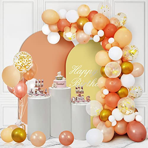 Unisun Kit de arco de guirnalda de globos, 120 piezas de rubor melocotón pastel naranja oro rosa gris blanco globos metálicos confeti para boda despedida de soltera decoración de fiesta cumpleaños