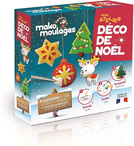 Mako Moulages - Mon Atelier Déco de Noël - Kit de Loisirs Créatifs en Famille - 4 Décorations en Plâtre à Peindre - Moule Réutilisable - Made in France - 39091