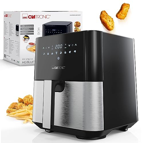 Clatronic® Heißluftfritteuse XXL - 5L Fritteuse | Heißluft für fettfreies frittieren| Edelstahl-Airfryer mit digitalem Touchscreen | 360° Air-Flow | Heißluft-Friteuse mit 8 Programmen | FR 3782 H