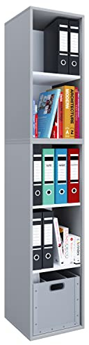 VCM Holzregal stehend | platzsparender Aktenschrank | Maße ca. H. 184 x B. 35 x T. 37 cm | Elegantes Regal | Büroregal – Lona I 5f