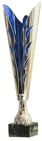 tecnocoppe Coppa in ABS Cromato e Blu. La Silhouette della Coppa rappresenta Un Simbolo di Vittoria. Altezza di 31,50 cm. Targhetta Personalizzata Omaggio Premiazioni Sportive