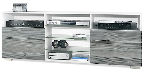 Vladon TV-Board Granada, Lowboard mit 2 Türen und 6 offenen Fächern, Korpus Weiß matt, Fronten in Avola-Anthrazit (146 x 54 x 35 cm)