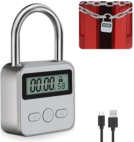 Riisoyu Verrouillage Temporel Numérique, avec Écran LCD Verrouillage Temporel Intelligent Rechargeable Verrou de Sécurité USB pour Empêcher les Mauvaises Habitudes
