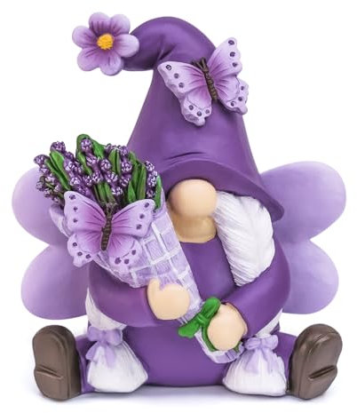 KnomeKo Nain de Jardin en résine pour intérieur et extérieur - Violet Pastel - Décoration de Ferme - Nain de Jardin en résine