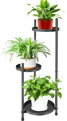 KHayRovies 3 Tier Plant Stand Indoor Tall, Black Metal Corner Plant pot Stands for Multiple Plants, Flower Pot Stands Outdoor Holders Plant Shelf Display Rack for Garden Balcony Patio Living Room (A)