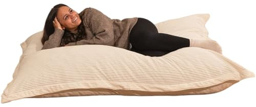 bananair - Sitzsack XXL aus Cordstoff für Kinder und Erwachsene, Weich und Bequem, Maschinenwaschbarer Bezug - Sitzsack mit Füllung, Giant Bean Bag, Puff, Bodensofa (180x140 cm, Gebrochenes Weiß)