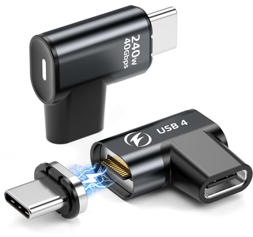 HanCenDa USB C Magnetic Adapter 240W, 24Pin 90 Degree Type C Adapter with USB4 40Gbps Data Transfer, 8K 60Hz Video for Thunderbolt 3/4, MacBook Pro/Air, iPhone 15 Elbow, 2Pack