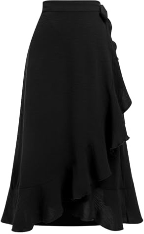 Odizli Damen Elegant High Waist Rüsche Wickelrock Sommer Midi Lang Rock